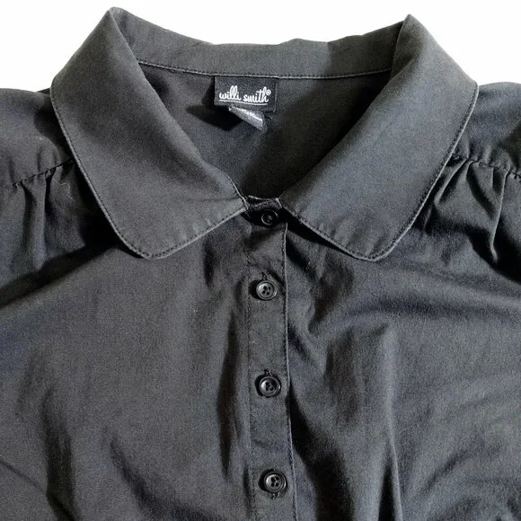 Willi Smith Women's Black Collared Short Sleeve Button Up M Medium - Picture 3 of 7
